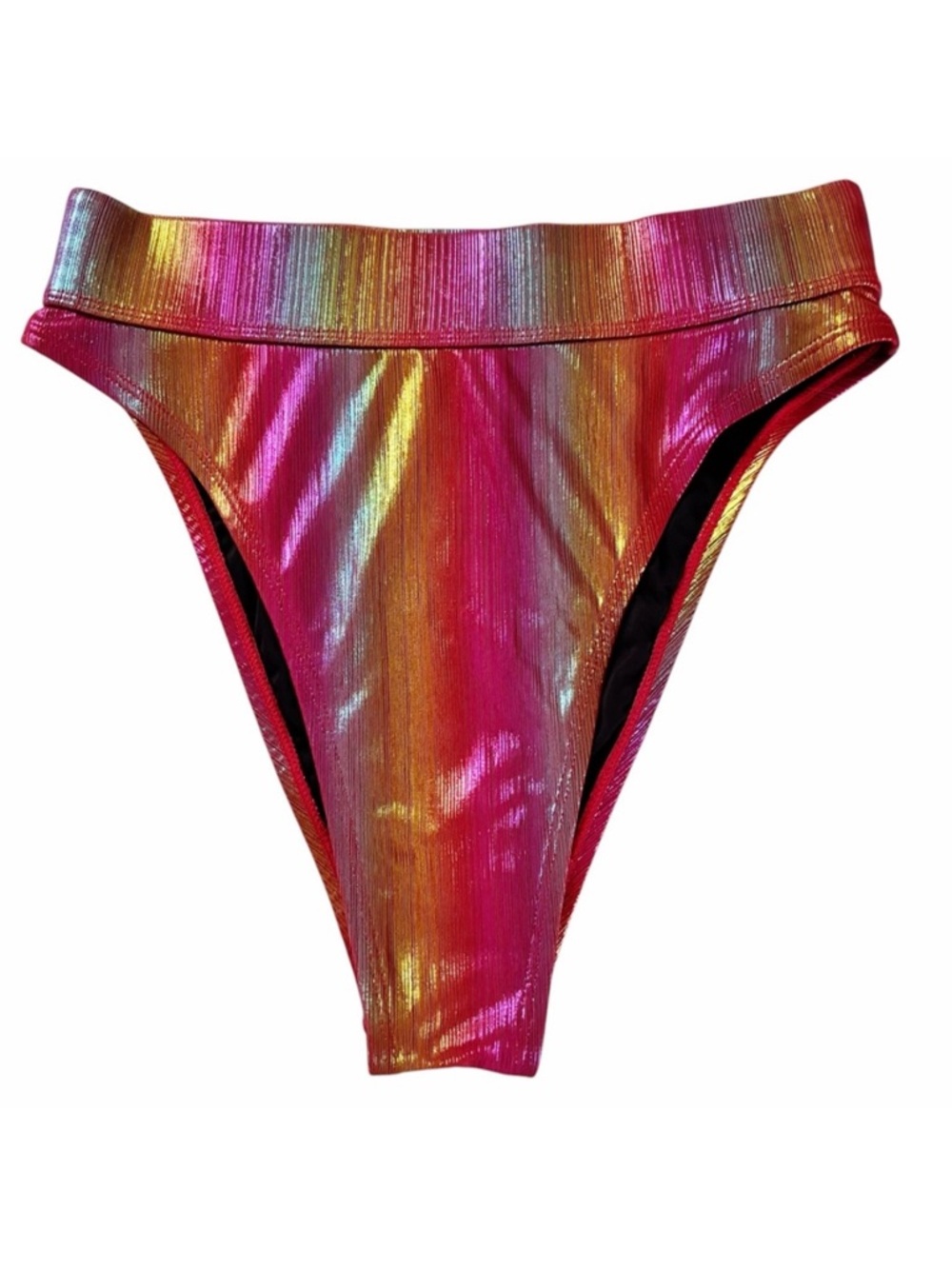 NWOT Fashion Nova Rainbow Metallic High Waist Bikini Bottoms Size M